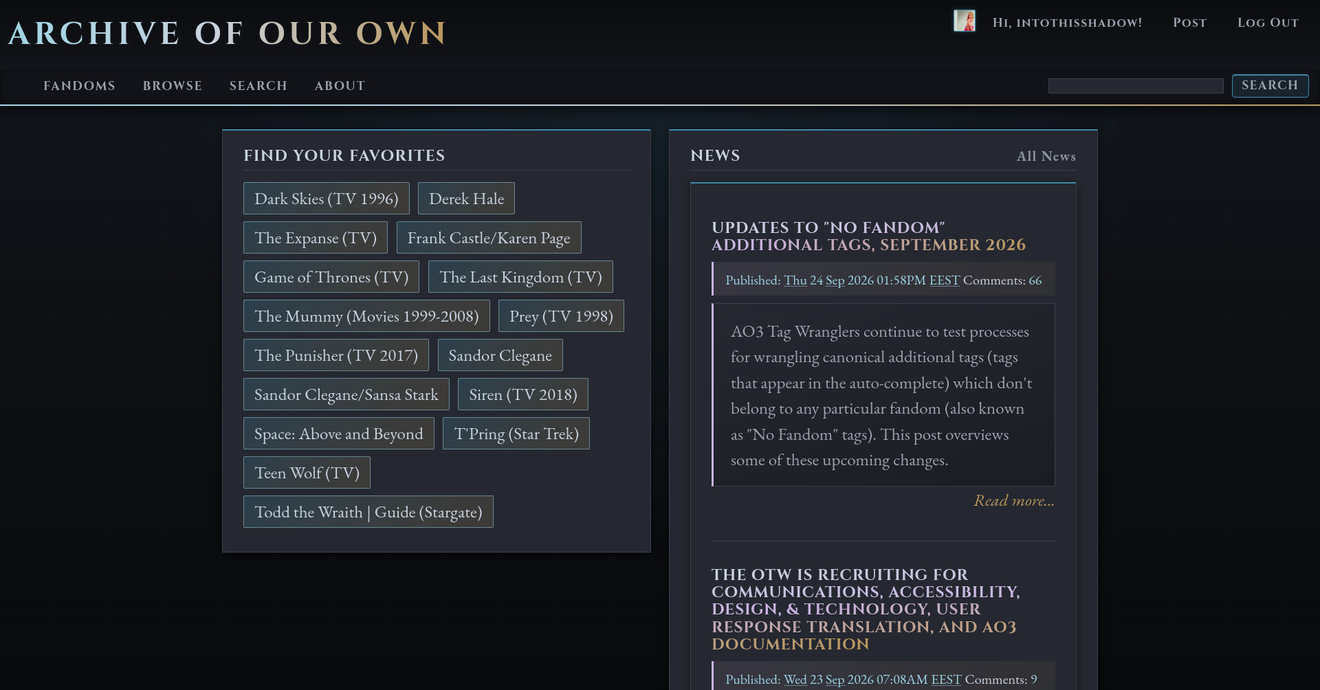 Gilded Frost β AO3 Site Skin screenshot 2