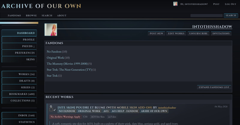Gilded Frost β AO3 Site Skin screenshot 3